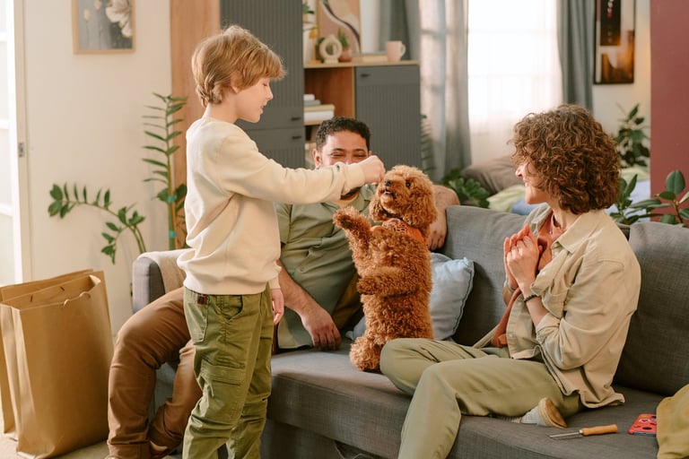 Happy family in their new home